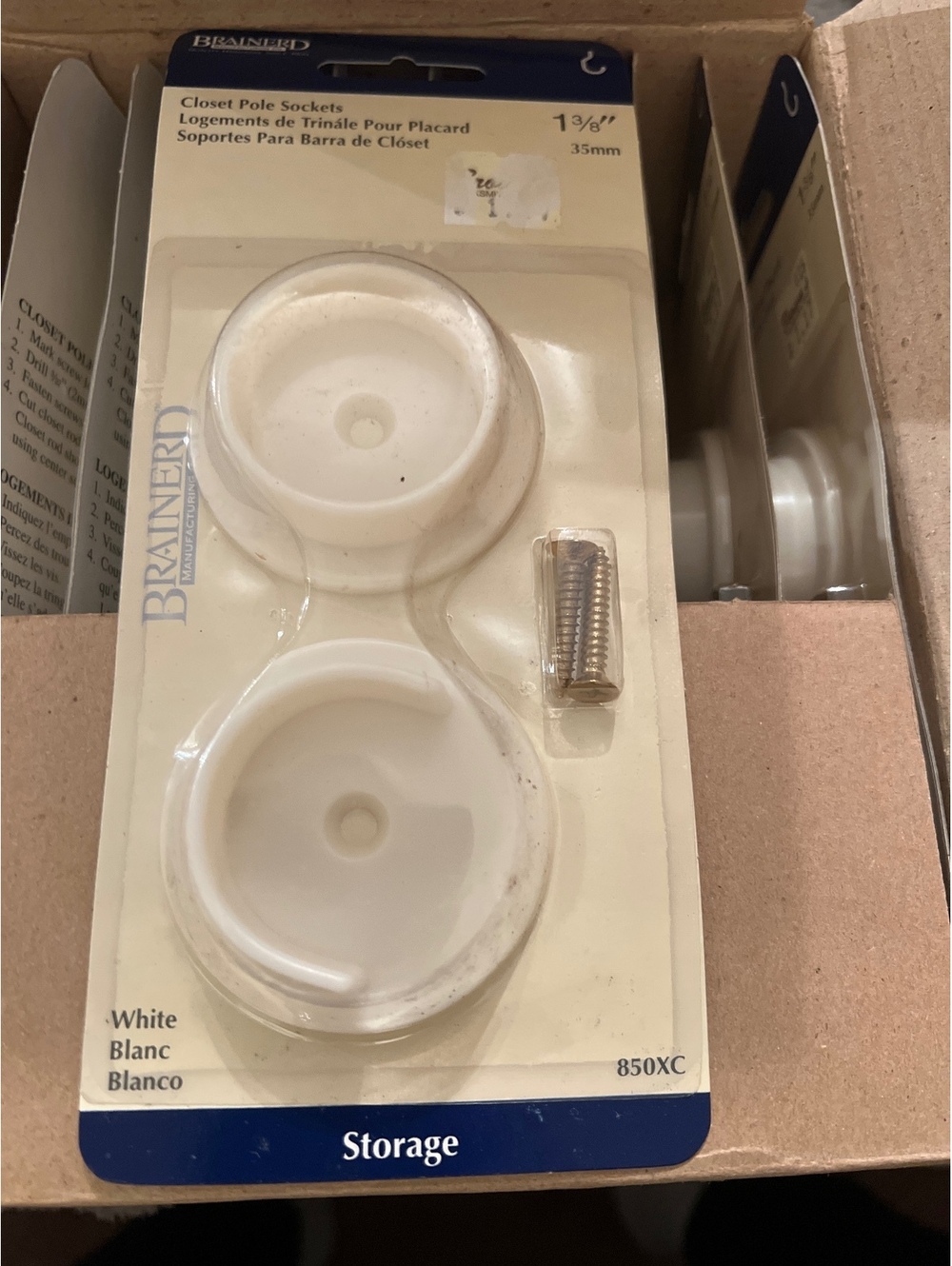 Lot of 10 Brainerd White Plastic Closet Pole Socket Set 850XC